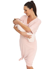 Maternity & Nursing Home Dress with Matching Baby Wrap (Knee Length) - Pink - Mums and Bumps