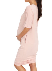 Maternity & Nursing Home Dress with Matching Baby Wrap (Knee Length) - Pink - Mums and Bumps