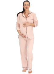Maternity & Nursing Long Sleeve Pyjama Set - Pink - Mums and Bumps
