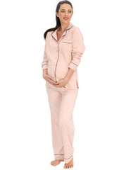 Maternity & Nursing Long Sleeve Pyjama Set - Pink - Mums and Bumps
