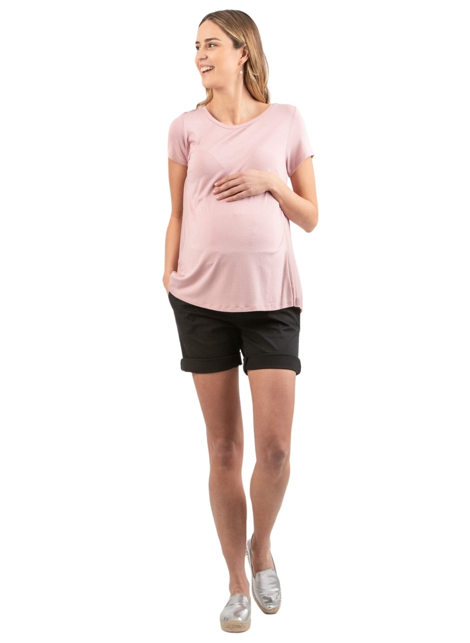 Maternity Shorts in Lightweight Cotton - Black - Mums and Bumps