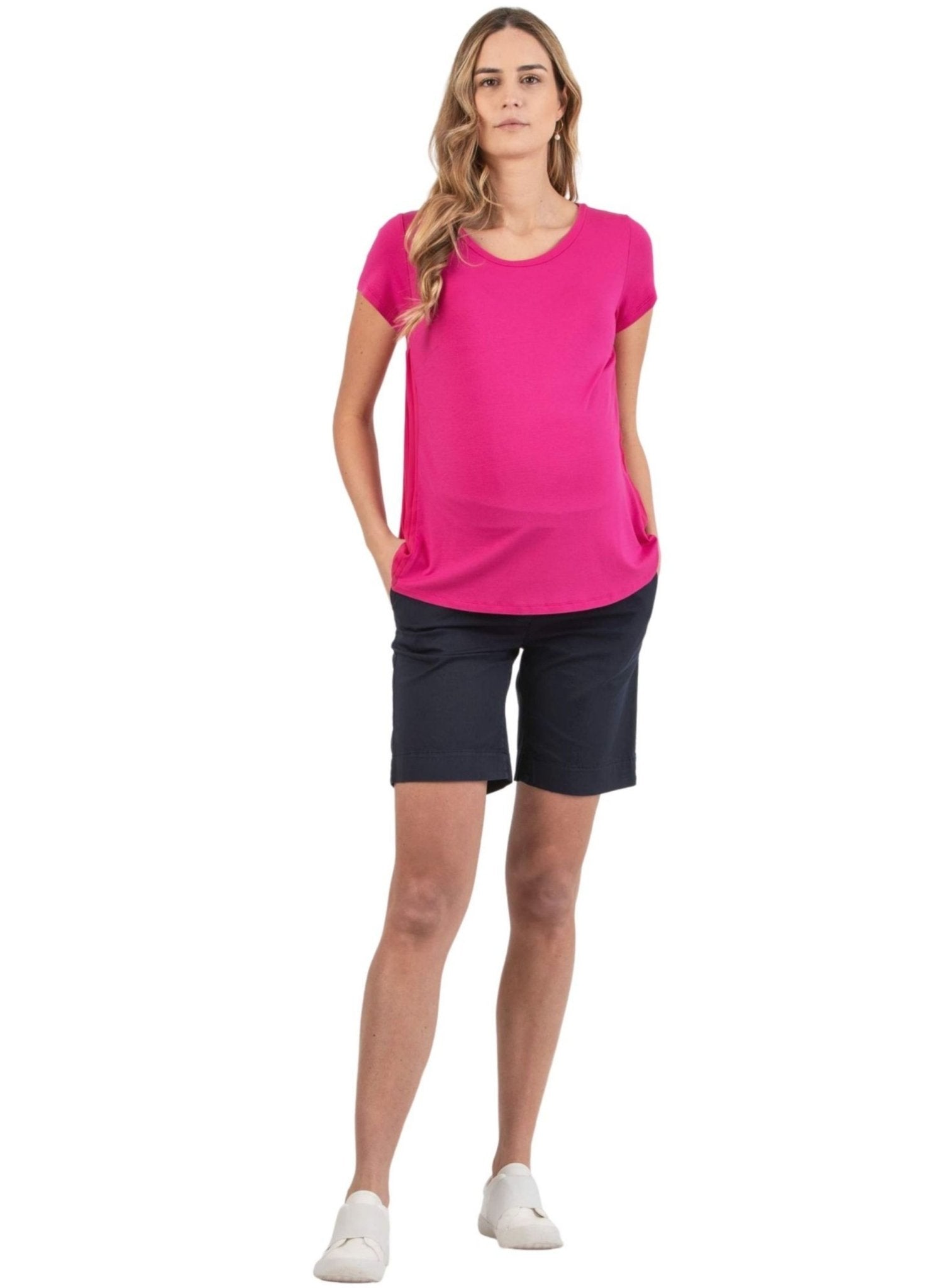 Maternity Shorts in Lightweight Cotton - Blue - Mums and Bumps