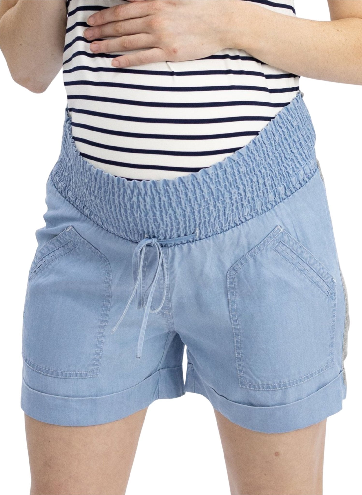 Maternity Tencel Summer Shorts - Chambray - Mums and Bumps