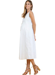 Midi Maternity Dress in Cotton with Front Small Cord - Mums and Bumps