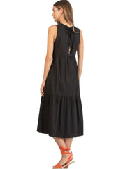 Midi Maternity Dress with Flounces and Cord with Pearls - Black - Mums and Bumps