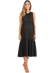 Midi Maternity Dress with Flounces and Cord with Pearls - Black - Mums and Bumps