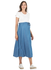 Midi Maternity Dress with Wraparound Skirt in Tencel - Mums and Bumps