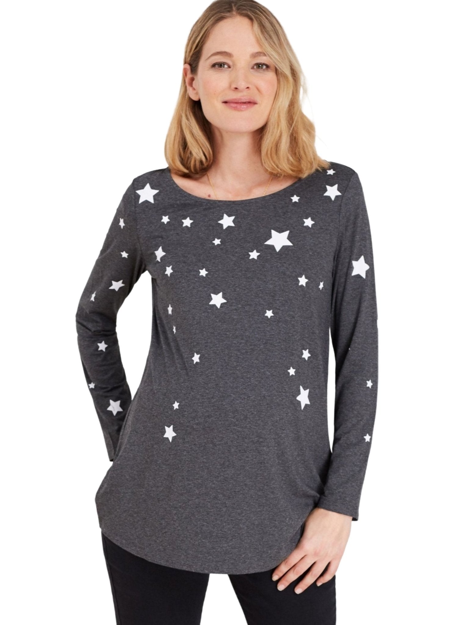 Nikki Maternity Top - Grey White Stars - Mums and Bumps