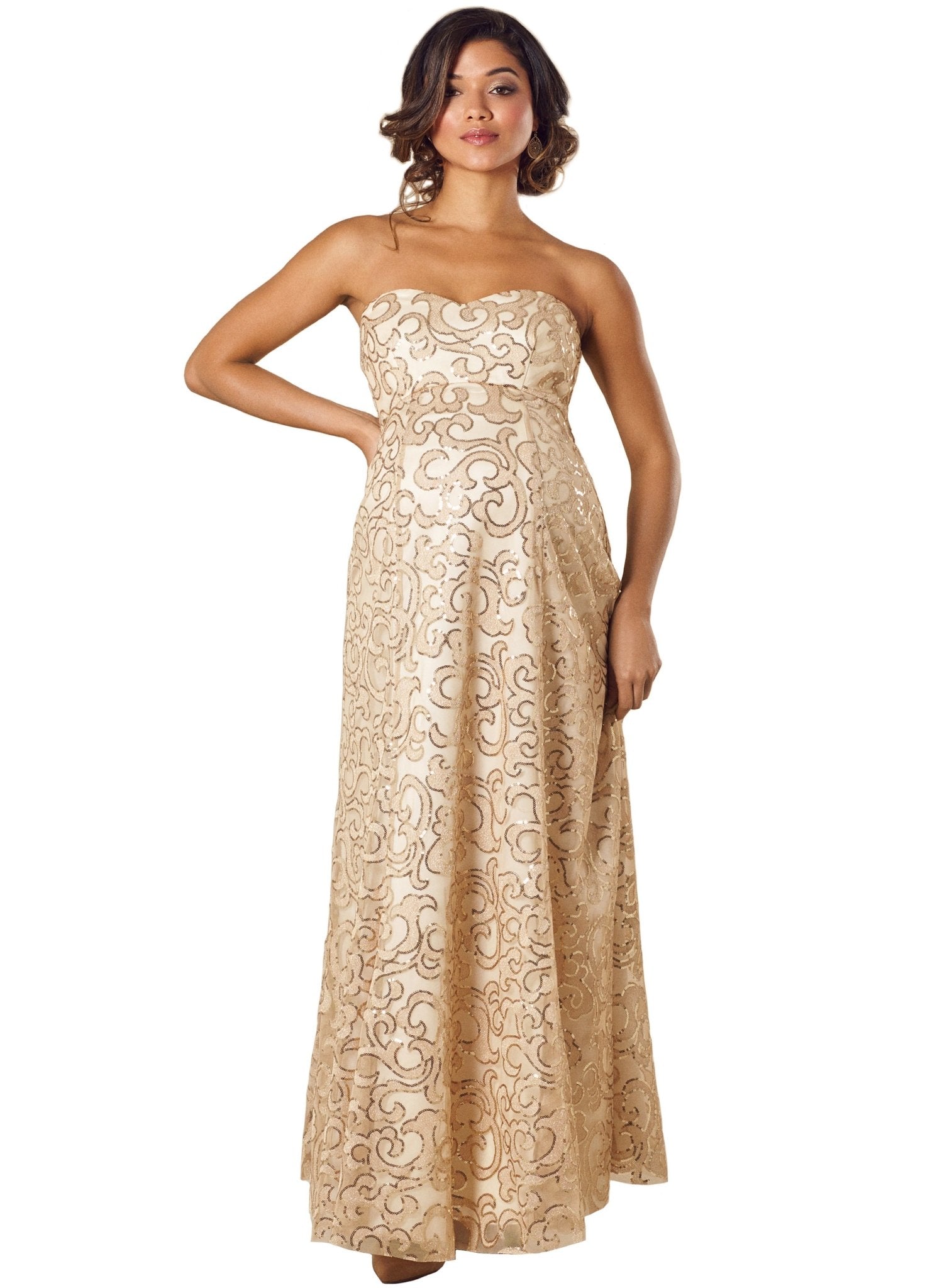 Olivia Maternity Gown - Champagne Shimmer Mums and Bumps Olivia Maternity Gown - Champagne Shimmer Mums and Bumps