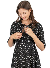 Polka Dot Maternity & Nursing Dress in Crepe - Black - Mums and Bumps