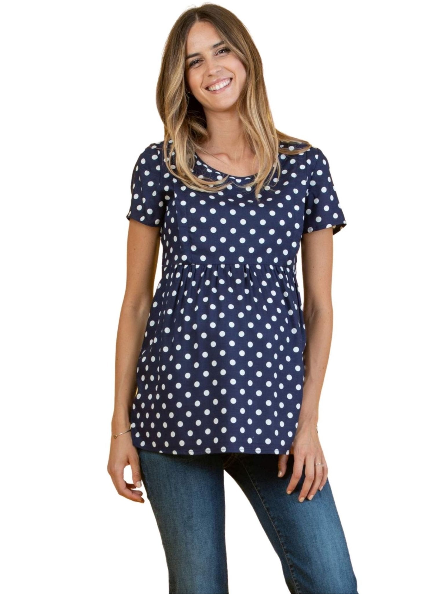 Polka Dot Printed Maternity Blouse with Gathering - Mums and Bumps