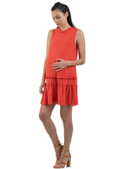 Ruffle Maternity Dress - Coral - Mums and Bumps