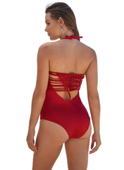 Sculpting Macramé Back One-Piece Swimsuit - Red - Mums and Bumps