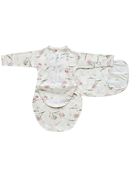 Starter Swaddle with Long Sleeves (0-3M) - Clustered Flowers