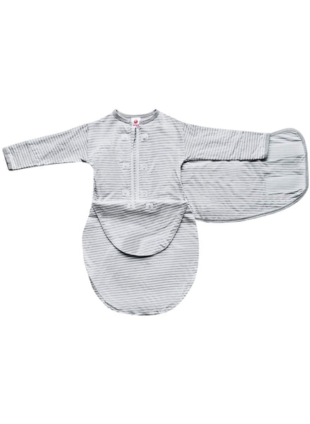 Starter Swaddle with Long Sleeves (0-3M) - Gray Stripe