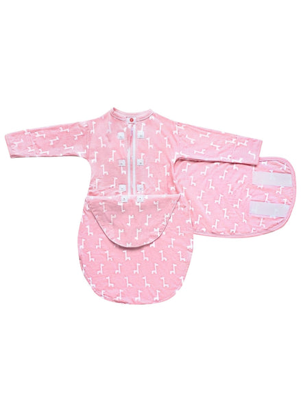 Starter Swaddle with Long Sleeves (0-3m) - Pink Giraffes