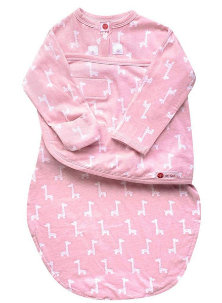 Starter Swaddle with Long Sleeves (0-3m) - Pink Giraffes