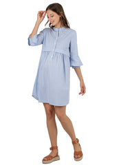 Striped Maternity & Nursing Dress - Blue - Mums and Bumps