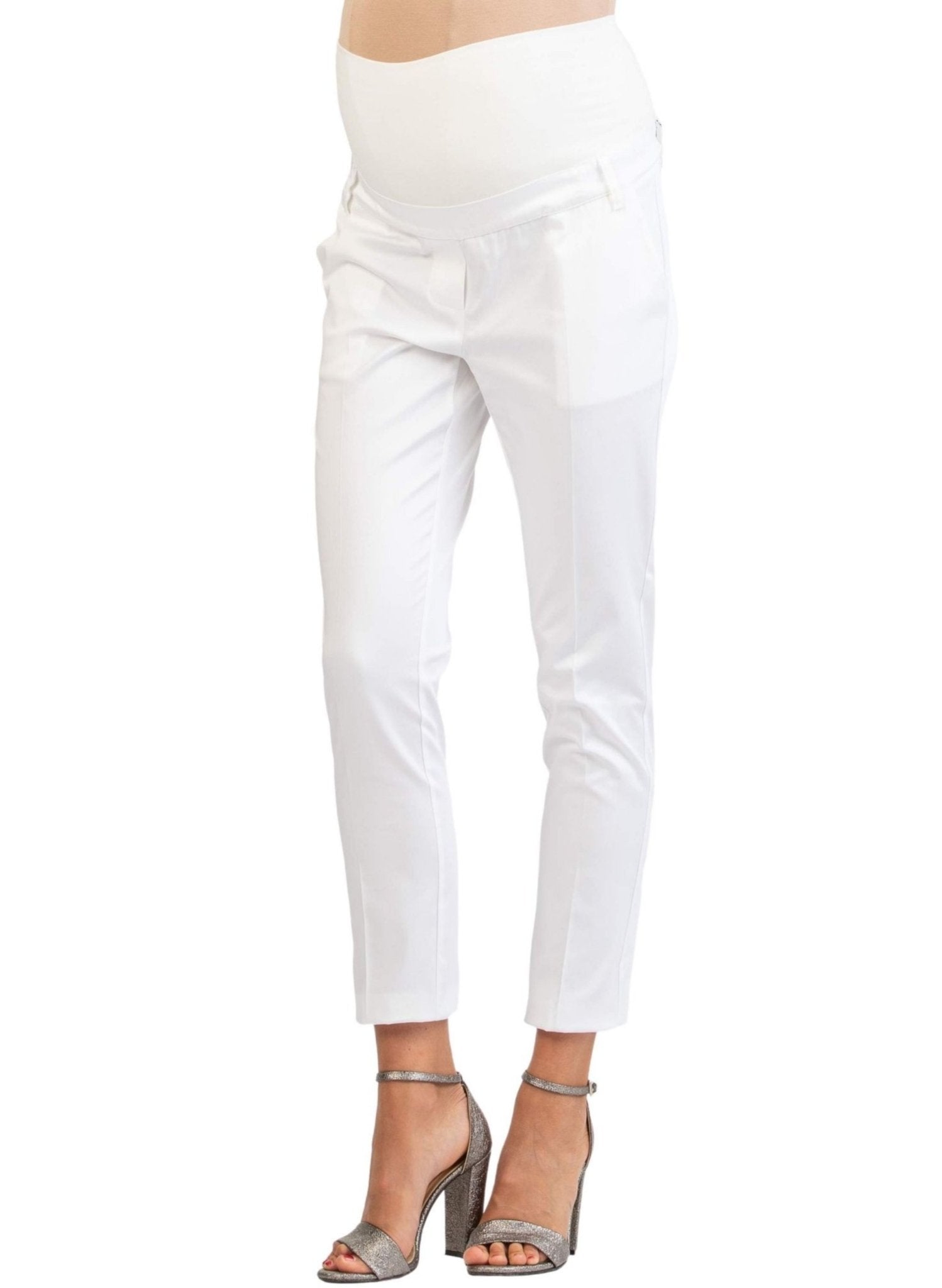 Tailored Maternity Trousers in Stretch-Cotton - White - Mums and Bumps