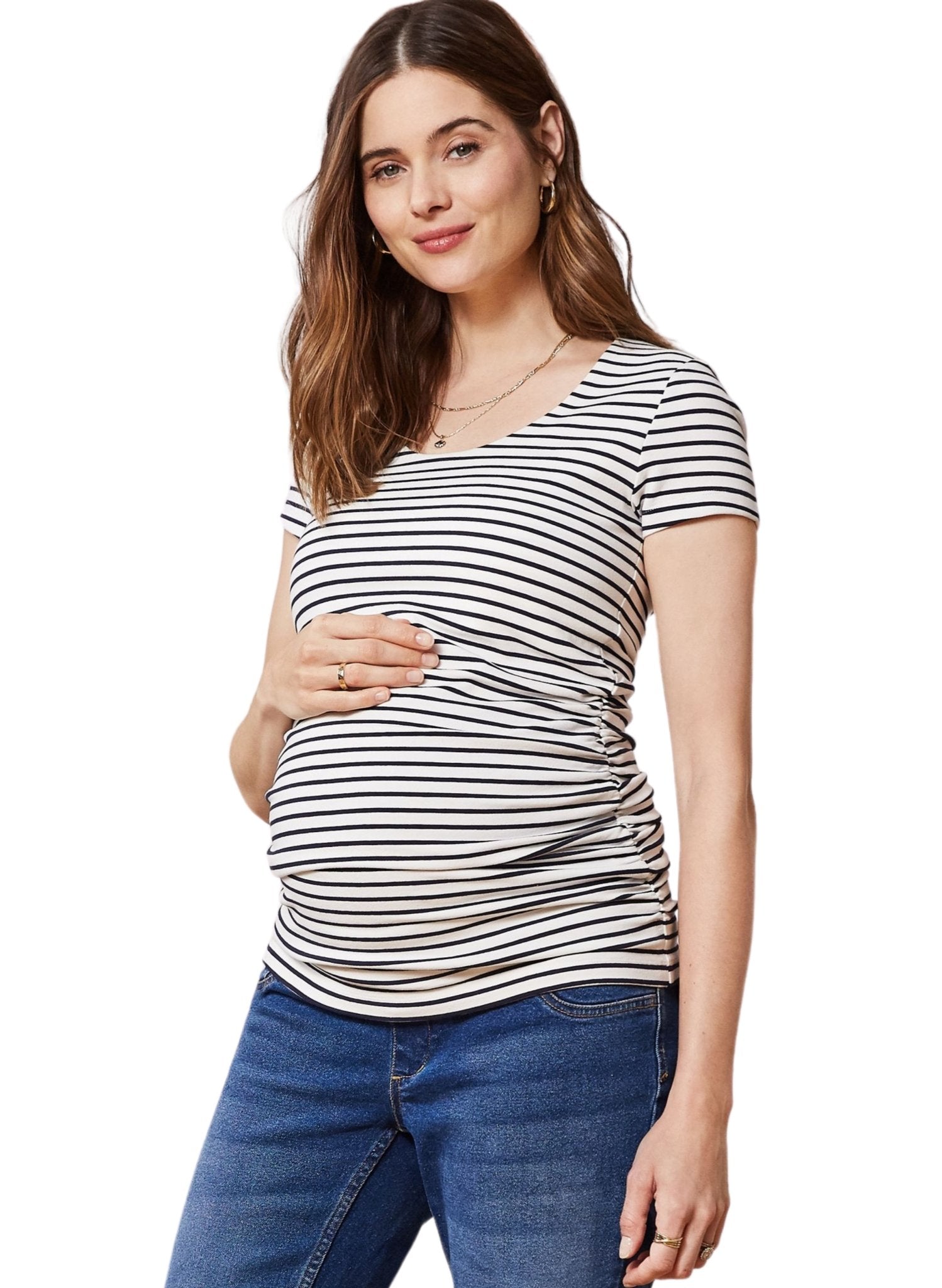The Maternity Cap Scoop Top - Navy Striped - Mums and Bumps