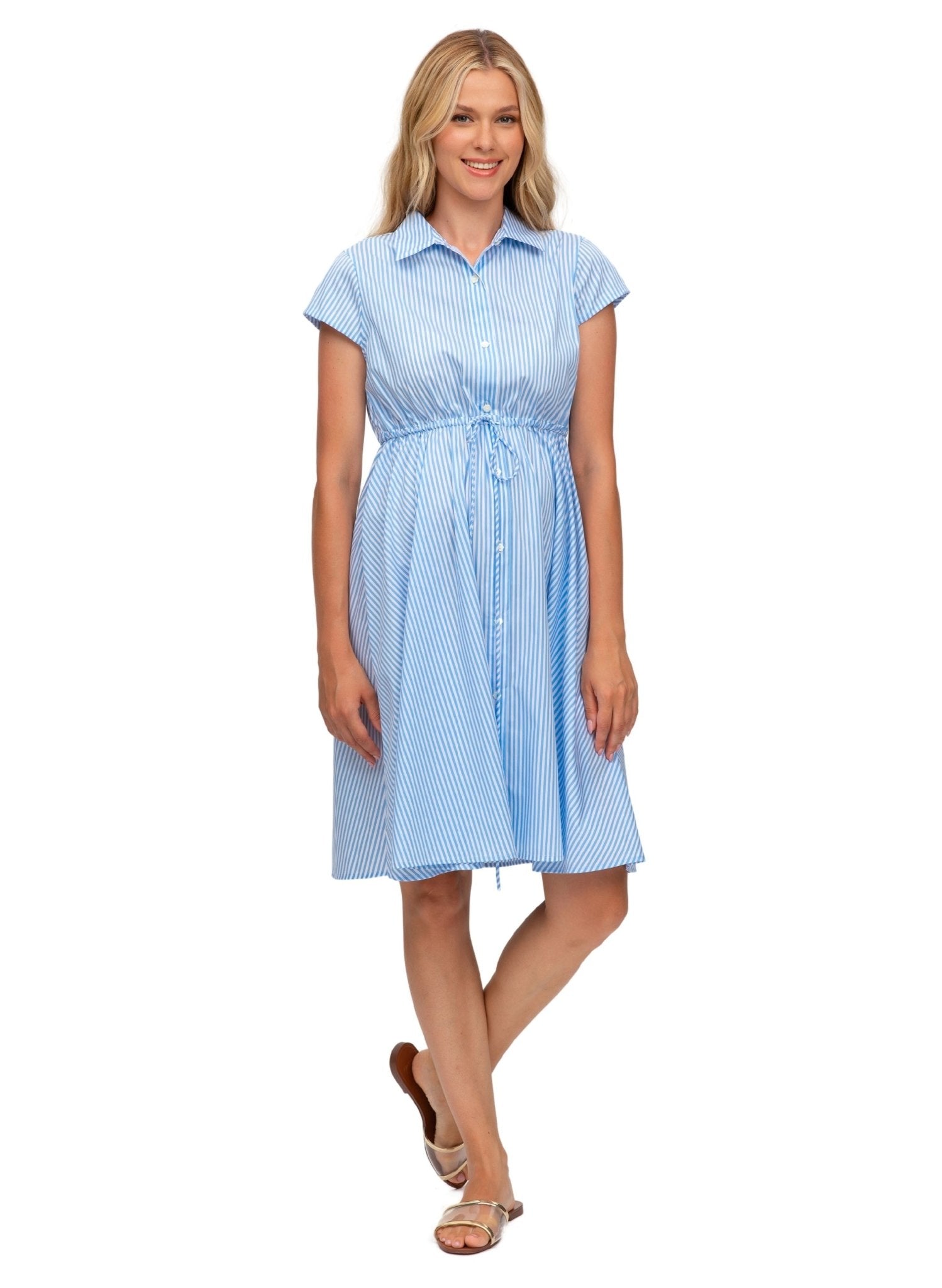 Viola Cotton Maternity Dress - Sky Stripes - Mums and Bumps