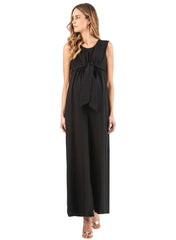 Wide Leg Maternity Jumpsuit with Front Ribbon - Black - Mums and Bumps