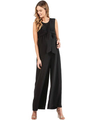 Wide Leg Maternity Jumpsuit with Front Ribbon - Black - Mums and Bumps