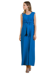 Wide Leg Maternity Jumpsuit with Front Ribbon - Blue - Mums and Bumps