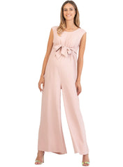 Wide Leg Maternity Jumpsuit with Front Ribbon - Pink - Mums and Bumps