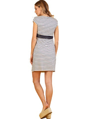 Wrap Maternity & Nursing Dress with Stripes and Ribbon Belt - Mums and Bumps